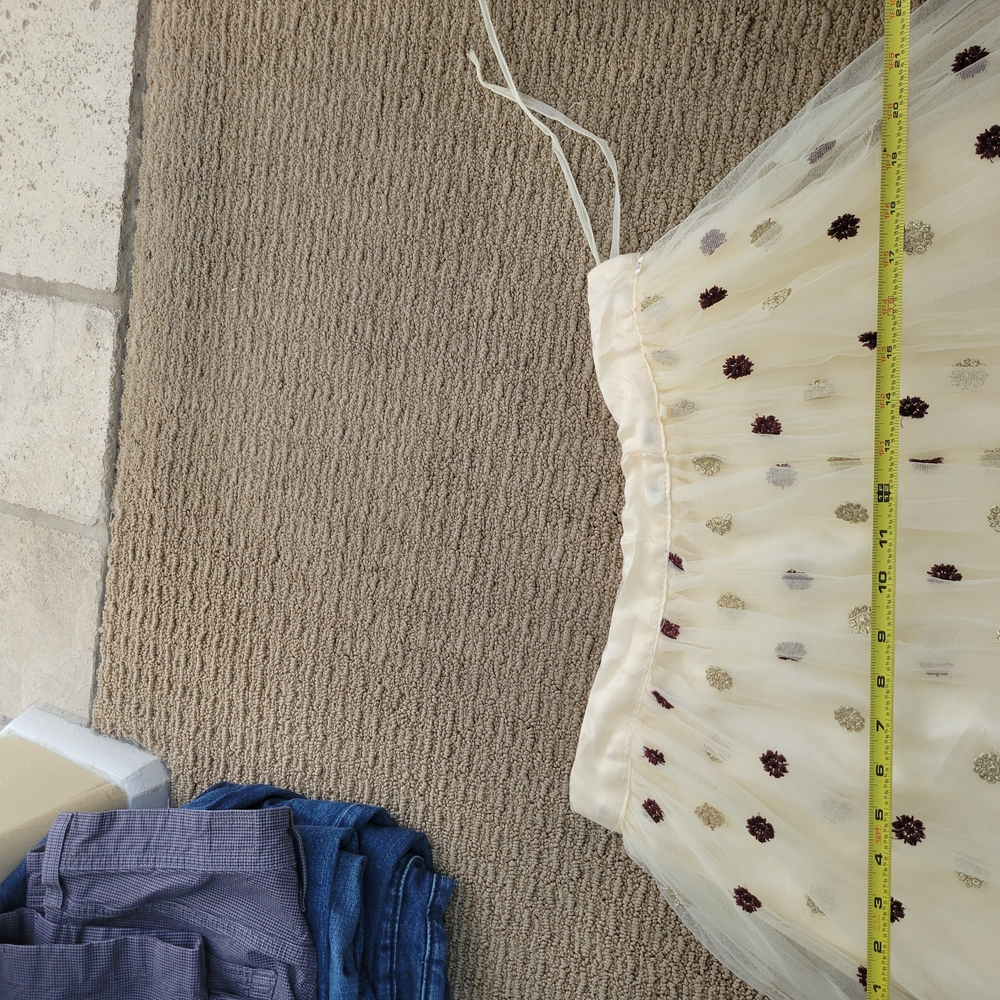 TULLE SKIRT FROM INDIA Elegant Polka Dot Skirt in Cream and Burgundy DRAWSTRING - Picture 15 of 16